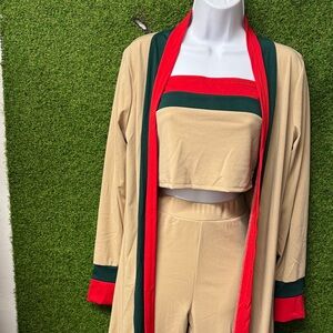 Beige and Red Two-Piece Set